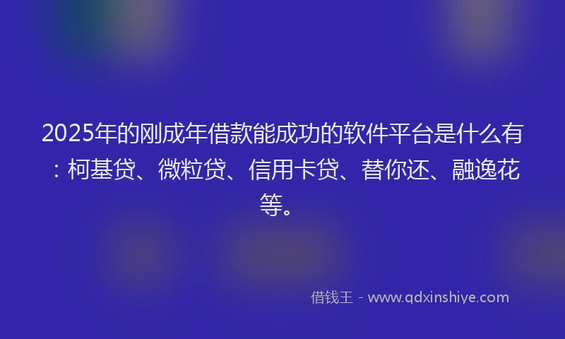 2025年的刚成年借款能成功的软件平台是什么有：柯基贷、微粒贷、信用卡贷、替你还、融逸花等。