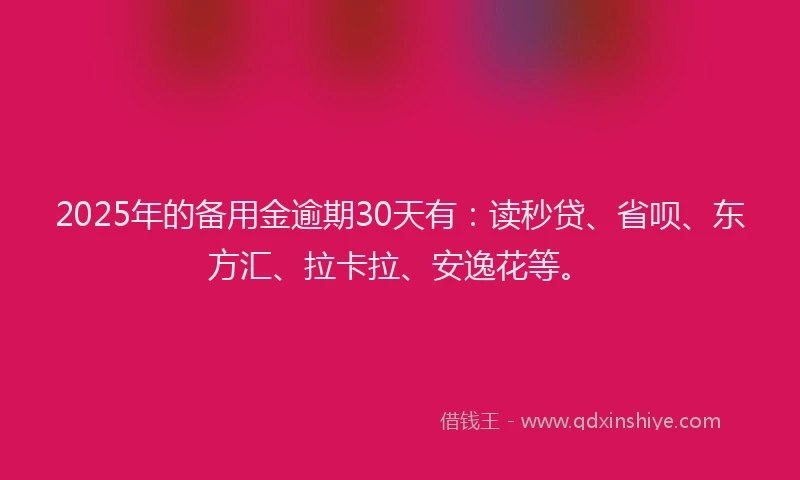 2025年的备用金逾期30天有：读秒贷、省呗、东方汇、拉卡拉、安逸花等。