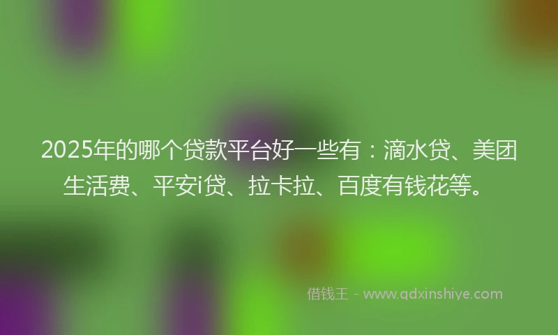 2025年的哪个贷款平台好一些有：滴水贷、美团生活费、平安i贷、拉卡拉、百度有钱花等。