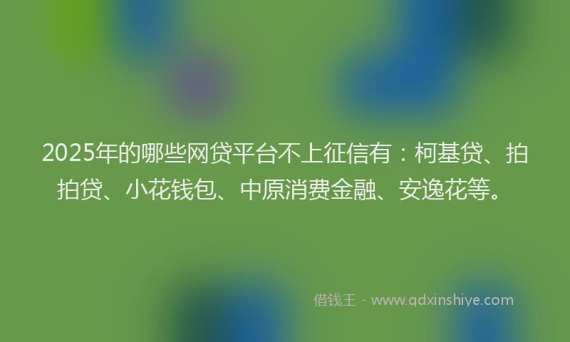 2025年的哪些网贷平台不上征信有：柯基贷、拍拍贷、小花钱包、中原消费金融、安逸花等。