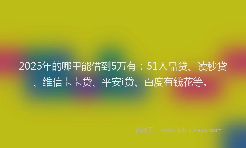2025年的哪里能借到5万有：51人品贷、读秒贷、维信卡卡贷、平安i贷、百度有钱花等。