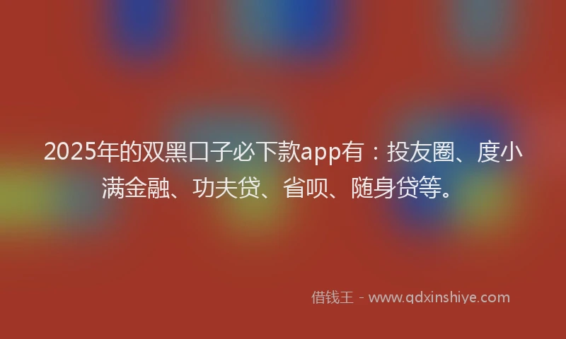 2025年的双黑口子必下款app有：投友圈、度小满金融、功夫贷、省呗、随身贷等。