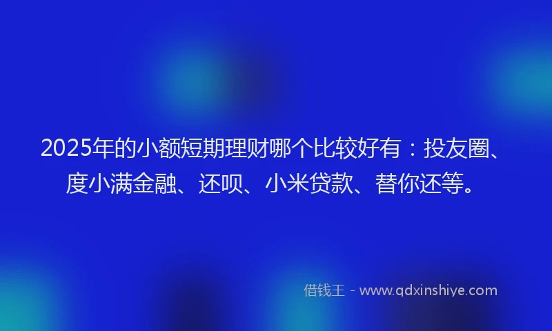 2025年的小额短期理财哪个比较好有：投友圈、度小满金融、还呗、小米贷款、替你还等。