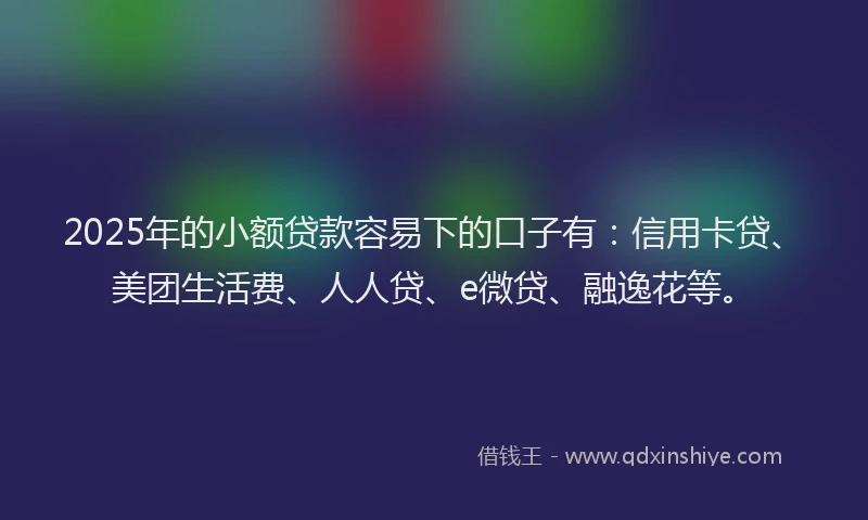 2025年的小额贷款容易下的口子有：信用卡贷、美团生活费、人人贷、e微贷、融逸花等。
