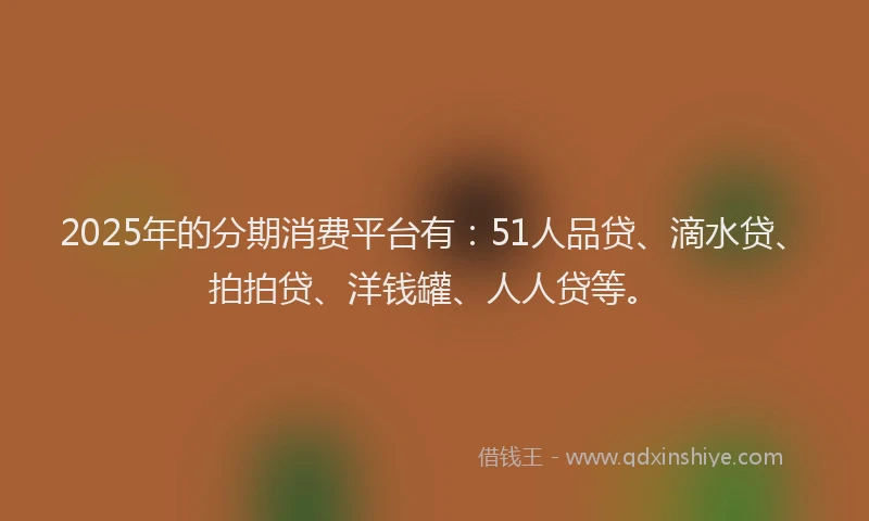 2025年的分期消费平台有：51人品贷、滴水贷、拍拍贷、洋钱罐、人人贷等。