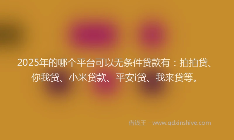 2025年的哪个平台可以无条件贷款有：拍拍贷、你我贷、小米贷款、平安i贷、我来贷等。