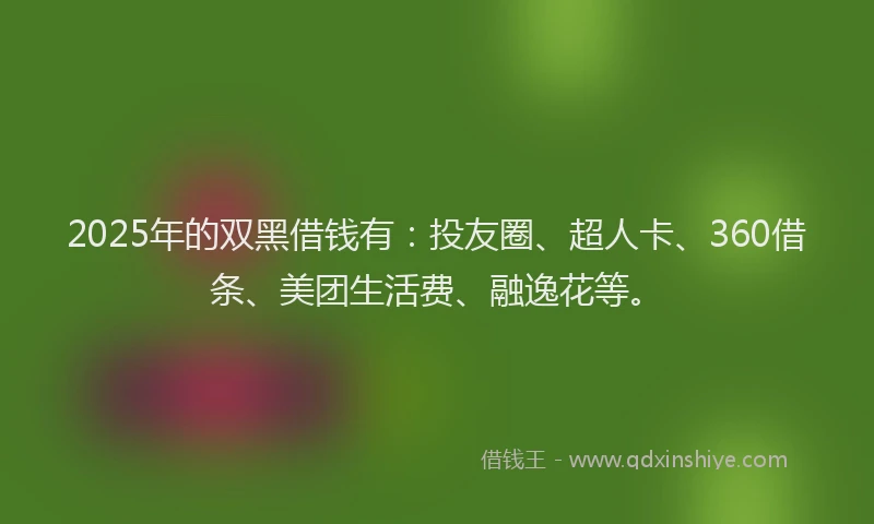 2025年的双黑借钱有：投友圈、超人卡、360借条、美团生活费、融逸花等。