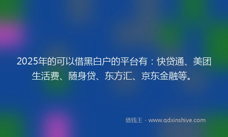 2025年的可以借黑白户的平台有：快贷通、美团生活费、随身贷、东方汇、京东金融等。