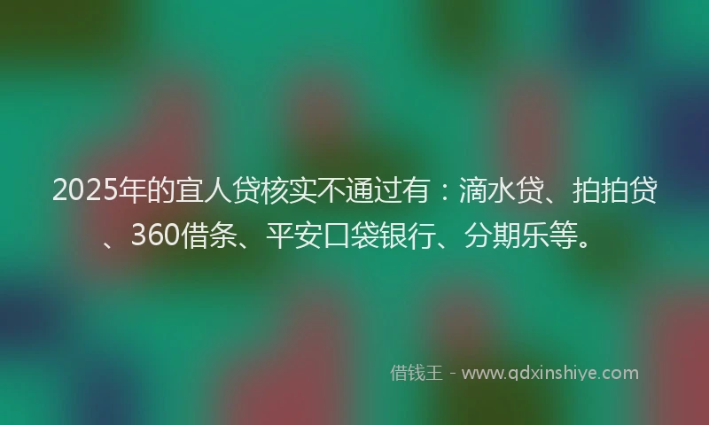 2025年的宜人贷核实不通过有：滴水贷、拍拍贷、360借条、平安口袋银行、分期乐等。