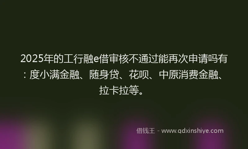 2025年的工行融e借审核不通过能再次申请吗有：度小满金融、随身贷、花呗、中原消费金融、拉卡拉等。