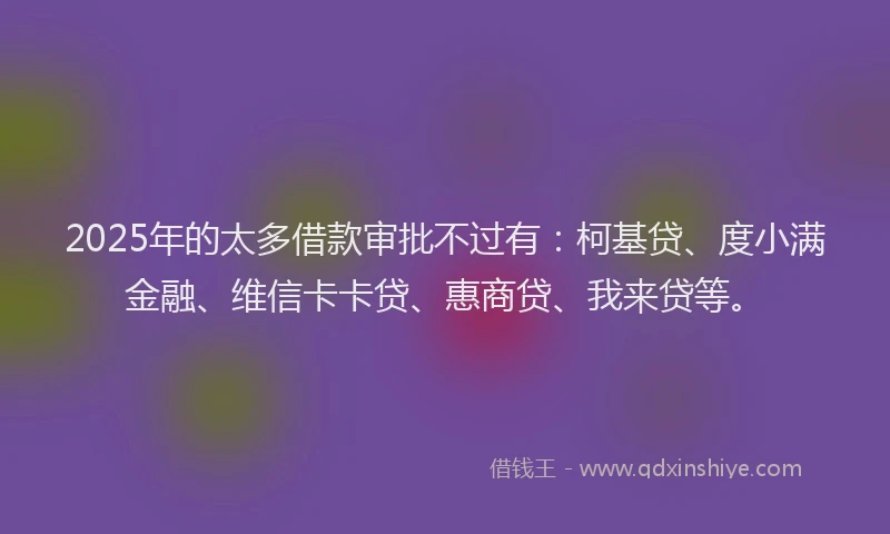2025年的太多借款审批不过有：柯基贷、度小满金融、维信卡卡贷、惠商贷、我来贷等。
