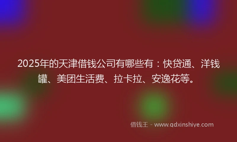 2025年的天津借钱公司有哪些有：快贷通、洋钱罐、美团生活费、拉卡拉、安逸花等。