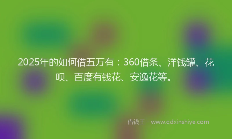 2025年的如何借五万有：360借条、洋钱罐、花呗、百度有钱花、安逸花等。