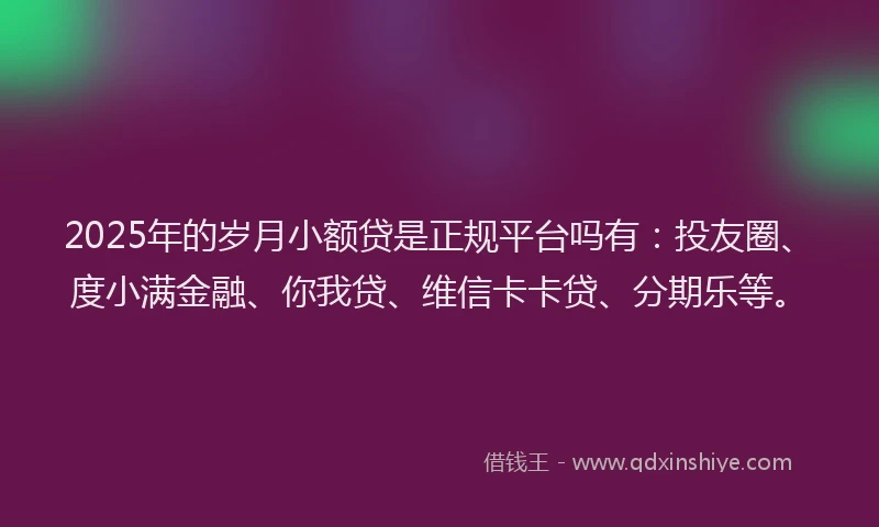 2025年的岁月小额贷是正规平台吗有：投友圈、度小满金融、你我贷、维信卡卡贷、分期乐等。