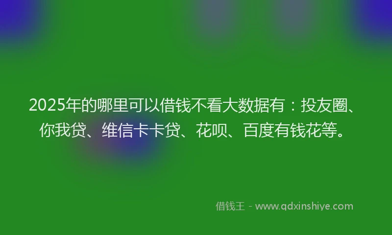2025年的哪里可以借钱不看大数据有：投友圈、你我贷、维信卡卡贷、花呗、百度有钱花等。