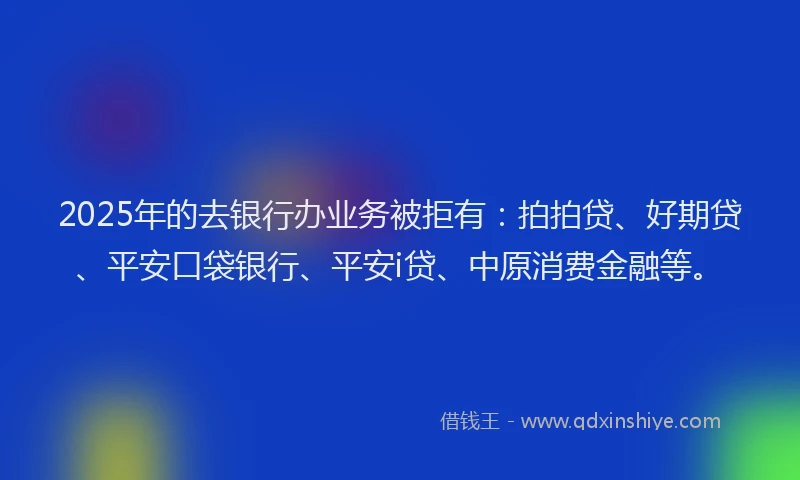 2025年的去银行办业务被拒有：拍拍贷、好期贷、平安口袋银行、平安i贷、中原消费金融等。