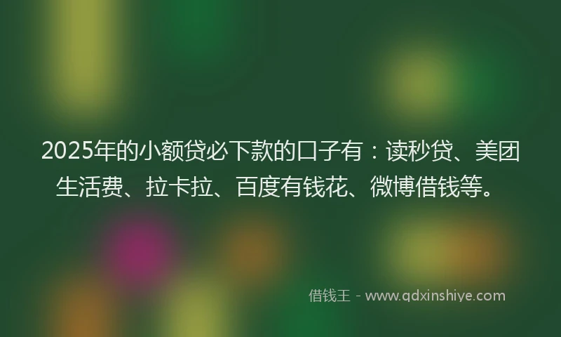 2025年的小额贷必下款的口子有：读秒贷、美团生活费、拉卡拉、百度有钱花、微博借钱等。
