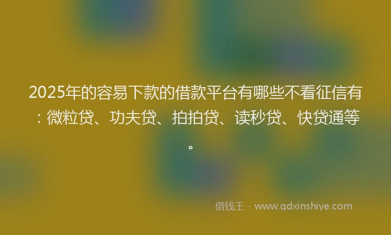 2025年的容易下款的借款平台有哪些不看征信有：微粒贷、功夫贷、拍拍贷、读秒贷、快贷通等。