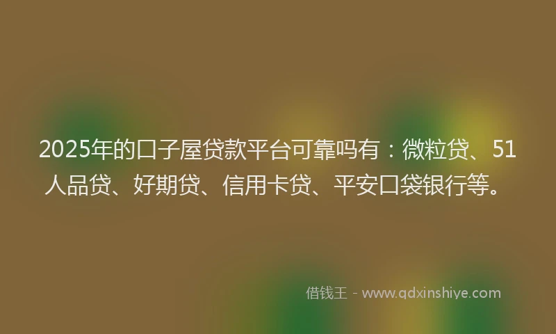 2025年的口子屋贷款平台可靠吗有：微粒贷、51人品贷、好期贷、信用卡贷、平安口袋银行等。