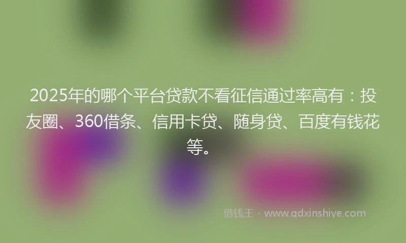 2025年的哪个平台贷款不看征信通过率高有：投友圈、360借条、信用卡贷、随身贷、百度有钱花等。