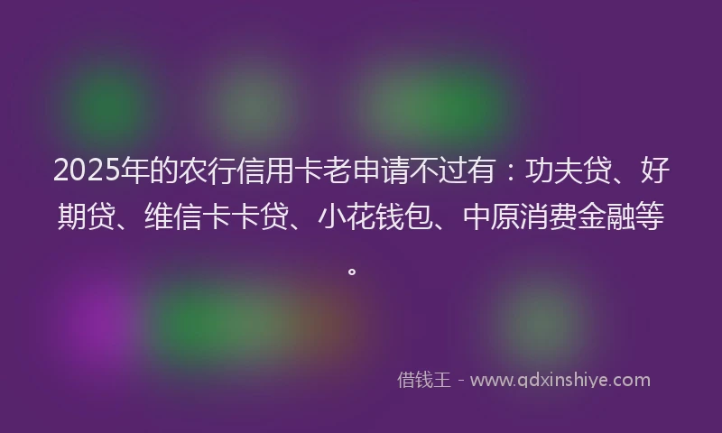 2025年的农行信用卡老申请不过有：功夫贷、好期贷、维信卡卡贷、小花钱包、中原消费金融等。