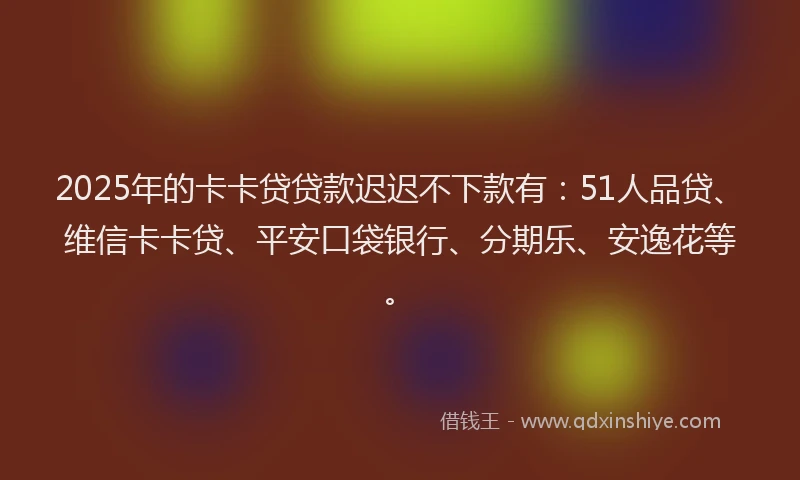 2025年的卡卡贷贷款迟迟不下款有：51人品贷、维信卡卡贷、平安口袋银行、分期乐、安逸花等。