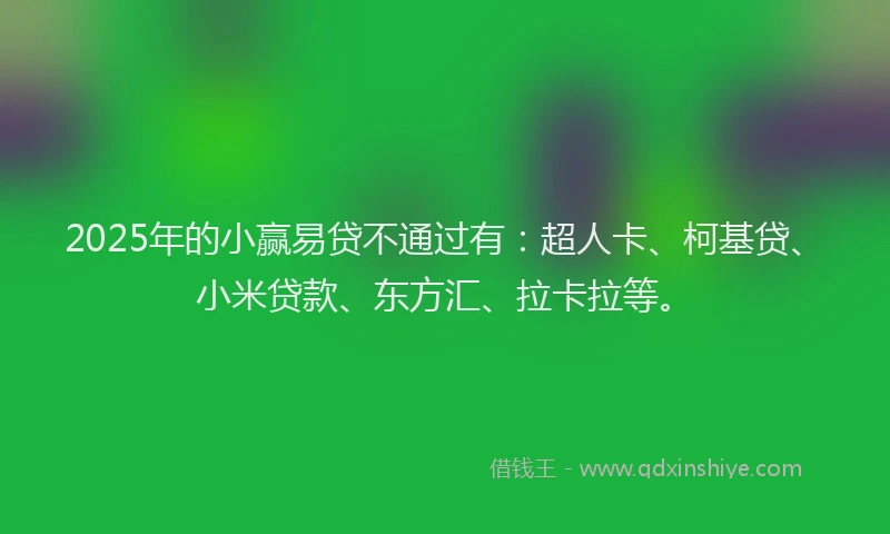 2025年的小赢易贷不通过有：超人卡、柯基贷、小米贷款、东方汇、拉卡拉等。