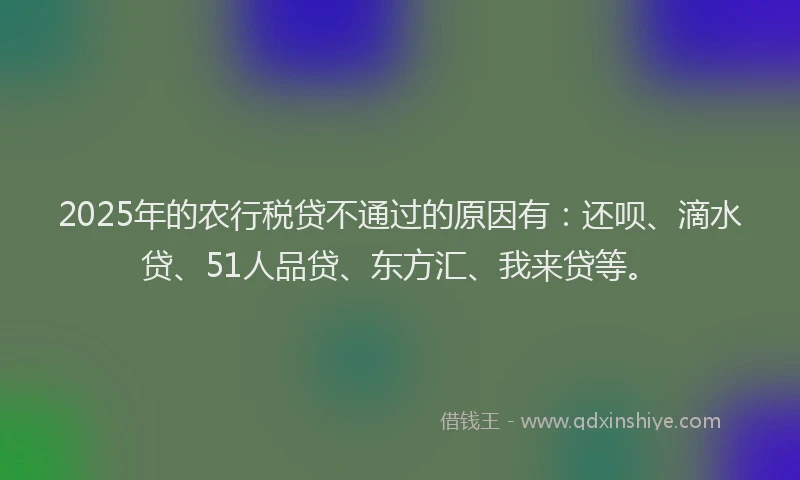 2025年的农行税贷不通过的原因有：还呗、滴水贷、51人品贷、东方汇、我来贷等。
