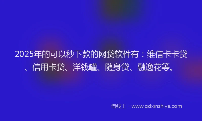 2025年的可以秒下款的网贷软件有：维信卡卡贷、信用卡贷、洋钱罐、随身贷、融逸花等。