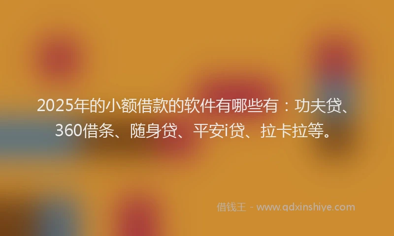 2025年的小额借款的软件有哪些有：功夫贷、360借条、随身贷、平安i贷、拉卡拉等。