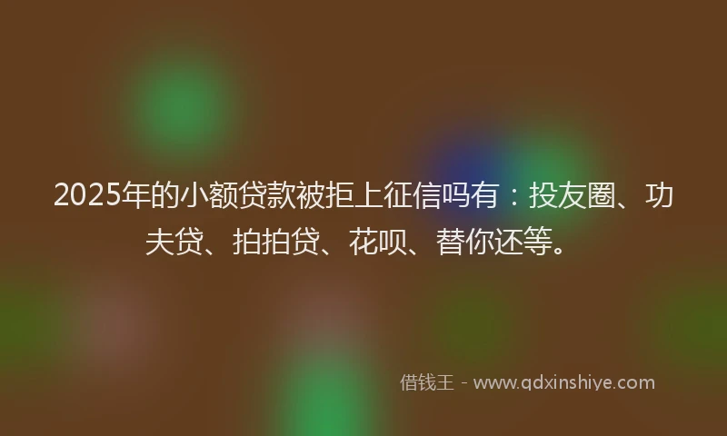 2025年的小额贷款被拒上征信吗有：投友圈、功夫贷、拍拍贷、花呗、替你还等。