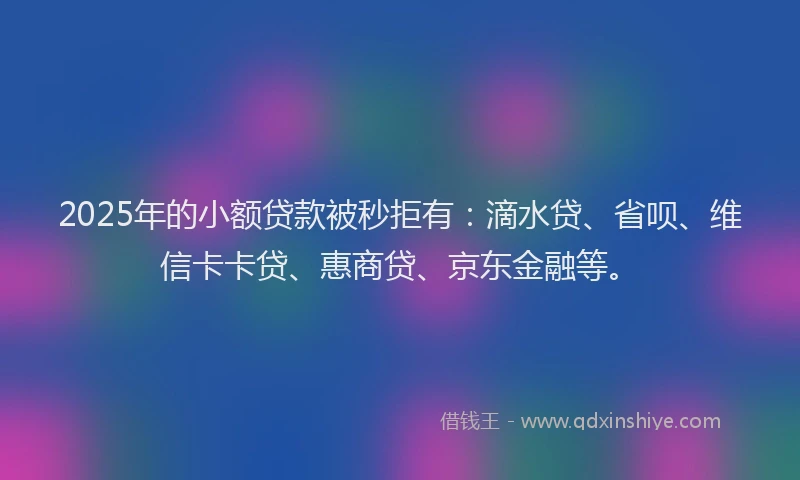 2025年的小额贷款被秒拒有：滴水贷、省呗、维信卡卡贷、惠商贷、京东金融等。