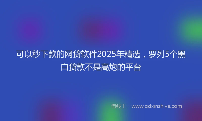 可以秒下款的网贷软件2025年精选，罗列5个黑白贷款不是高炮的平台