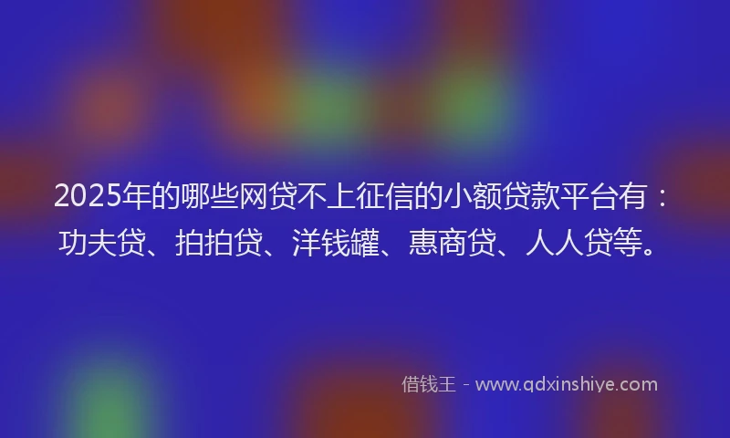 2025年的哪些网贷不上征信的小额贷款平台有：功夫贷、拍拍贷、洋钱罐、惠商贷、人人贷等。