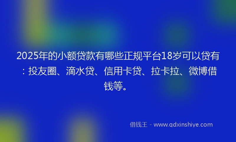 2025年的小额贷款有哪些正规平台18岁可以贷有：投友圈、滴水贷、信用卡贷、拉卡拉、微博借钱等。
