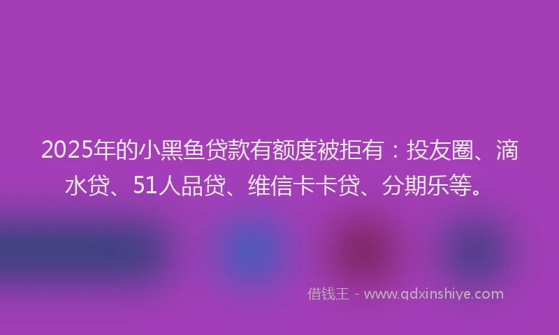 2025年的小黑鱼贷款有额度被拒有：投友圈、滴水贷、51人品贷、维信卡卡贷、分期乐等。