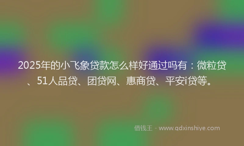 2025年的小飞象贷款怎么样好通过吗有：微粒贷、51人品贷、团贷网、惠商贷、平安i贷等。