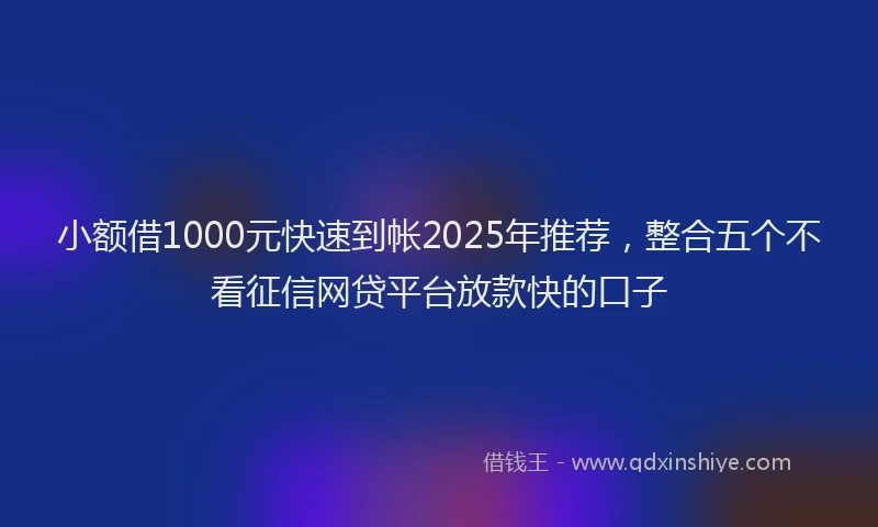 小额借1000元快速到帐2025年推荐，整合五个不看征信网贷平台放款快的口子