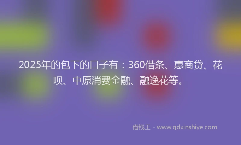 2025年的包下的口子有：360借条、惠商贷、花呗、中原消费金融、融逸花等。