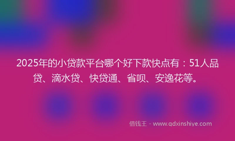 2025年的小贷款平台哪个好下款快点有：51人品贷、滴水贷、快贷通、省呗、安逸花等。