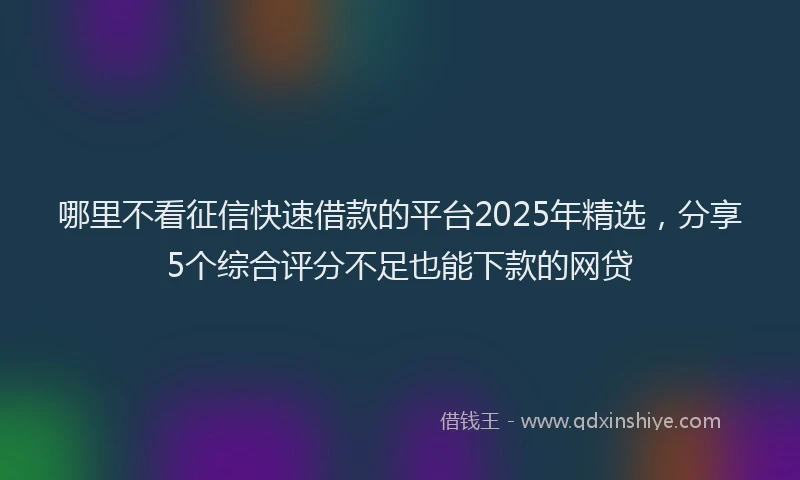 哪里不看征信快速借款的平台2025年精选，分享5个综合评分不足也能下款的网贷