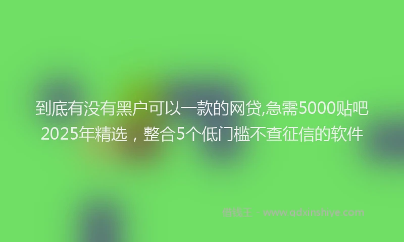 到底有没有黑户可以一款的网贷,急需5000贴吧2025年精选，整合5个低门槛不查征信的软件
