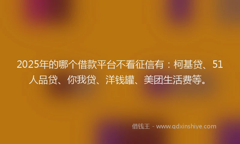 2025年的哪个借款平台不看征信有：柯基贷、51人品贷、你我贷、洋钱罐、美团生活费等。