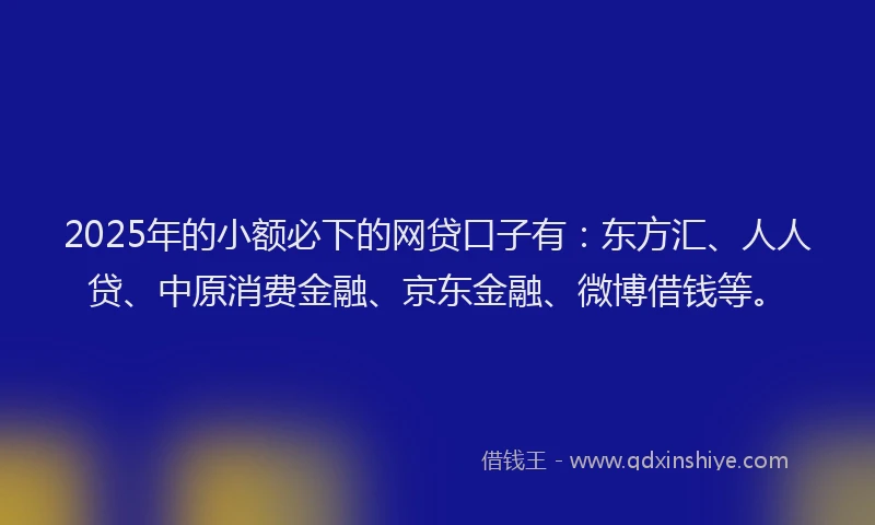 2025年的小额必下的网贷口子有：东方汇、人人贷、中原消费金融、京东金融、微博借钱等。