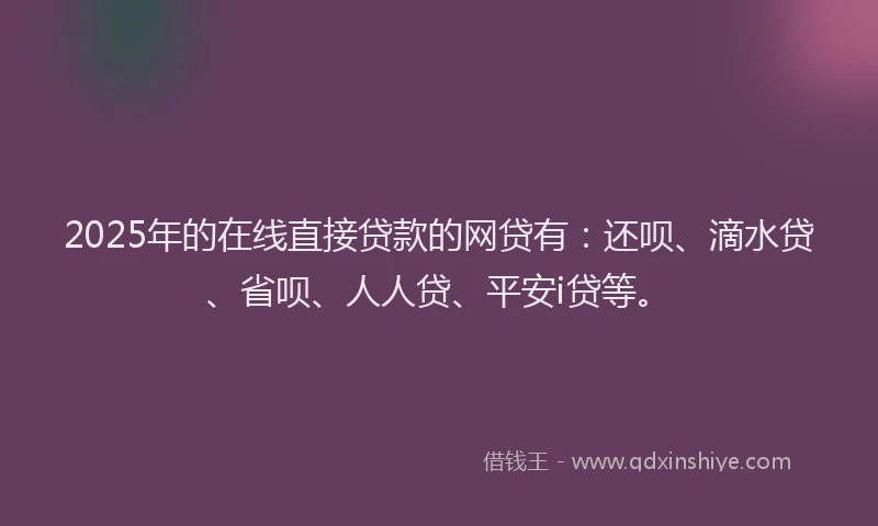 2025年的在线直接贷款的网贷有：还呗、滴水贷、省呗、人人贷、平安i贷等。