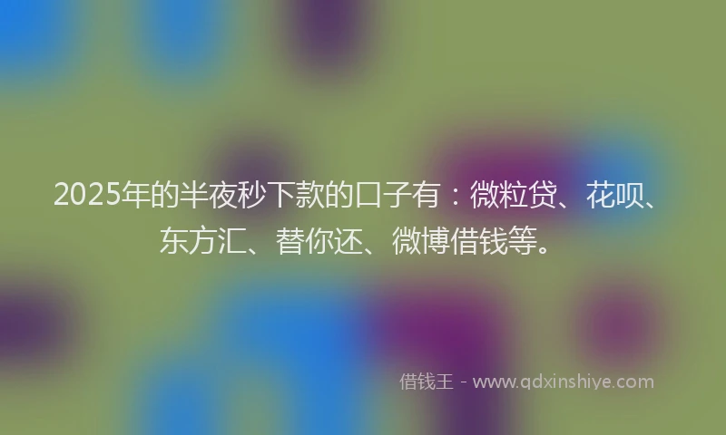 2025年的半夜秒下款的口子有：微粒贷、花呗、东方汇、替你还、微博借钱等。