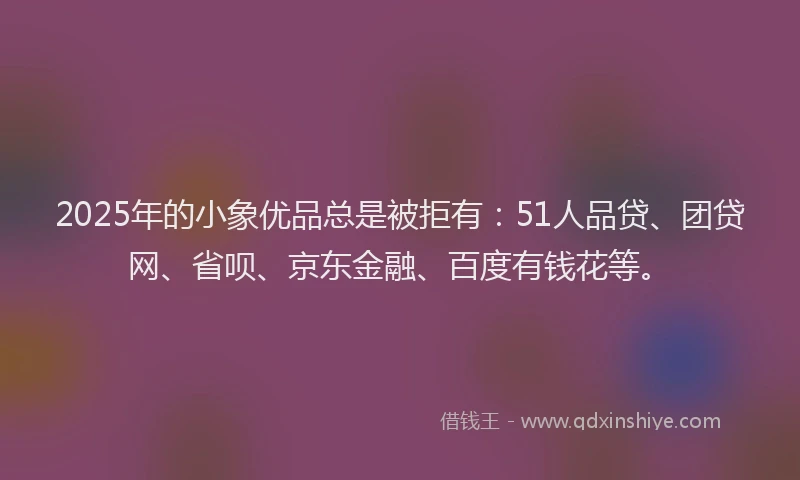 2025年的小象优品总是被拒有：51人品贷、团贷网、省呗、京东金融、百度有钱花等。