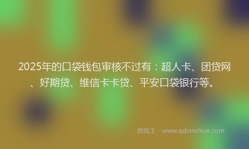 2025年的口袋钱包审核不过有：超人卡、团贷网、好期贷、维信卡卡贷、平安口袋银行等。