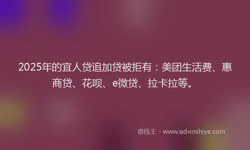 2025年的宜人贷追加贷被拒有：美团生活费、惠商贷、花呗、e微贷、拉卡拉等。