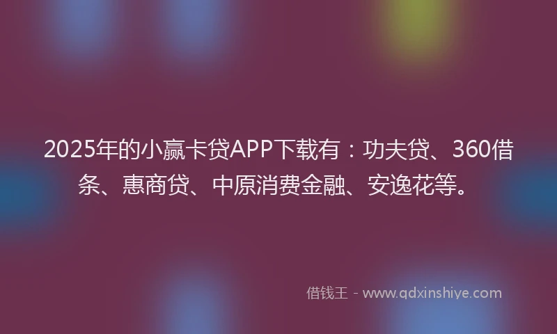 2025年的小赢卡贷APP下载有：功夫贷、360借条、惠商贷、中原消费金融、安逸花等。